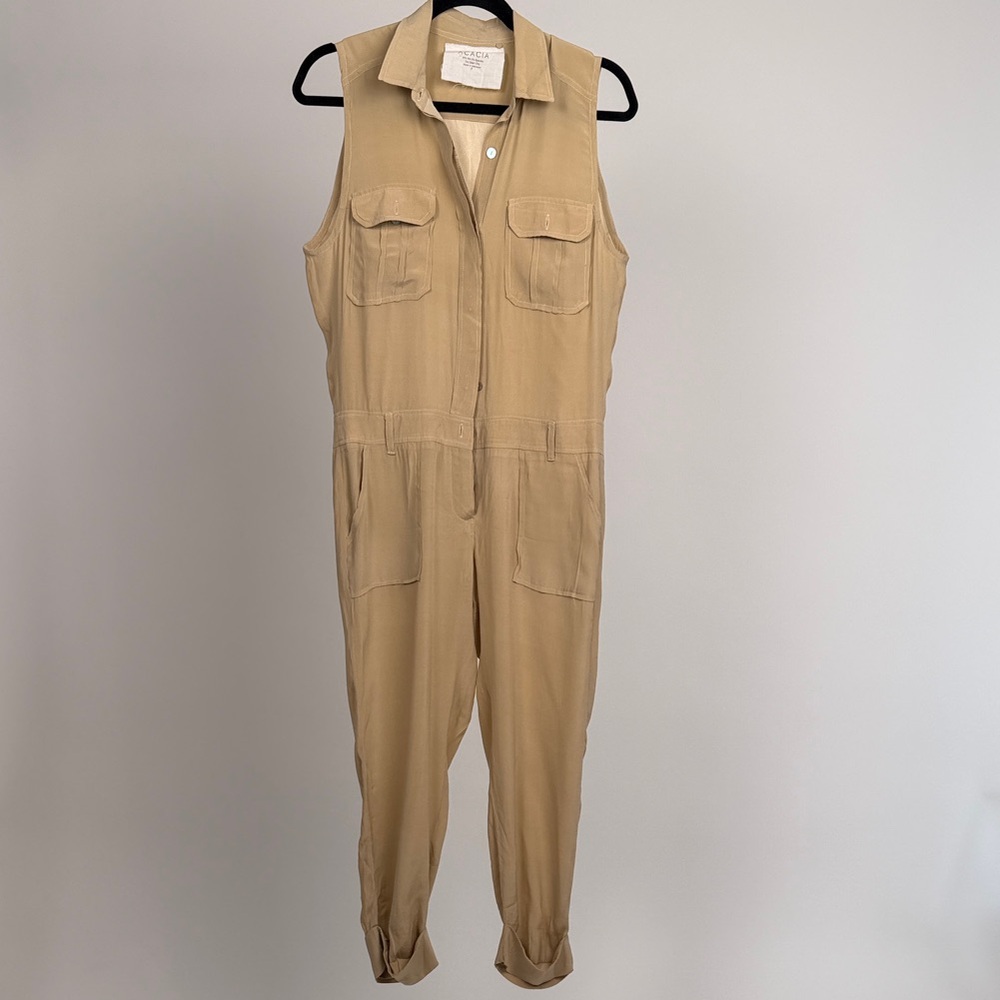 Acacia Swimwear Beige Sleeveless SILK Jumpsuit